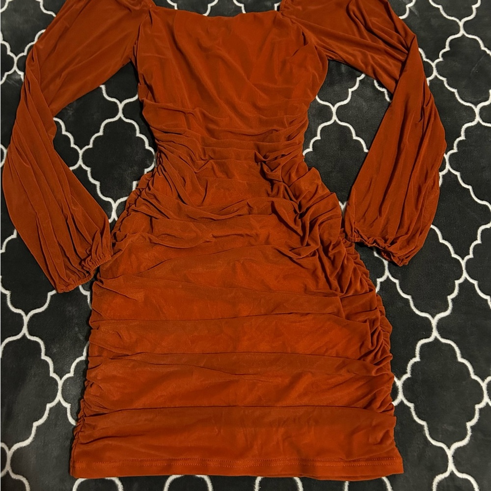 Chic Long Sleeve Rust Dress